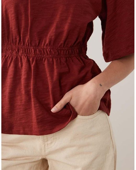 ASOS Red Oversized Short Sleeve With Cinched Waist Top