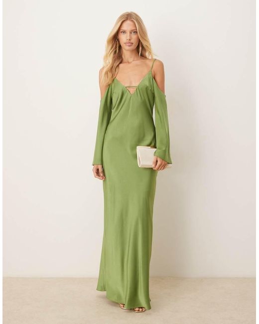 Vestito Midi Con Spalline Sottili E Maniche Lunghe di ASOS in Green