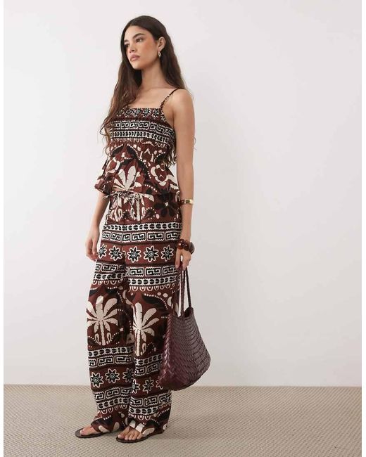 New Look Brown Co-ord Palm Beaded Cami Top