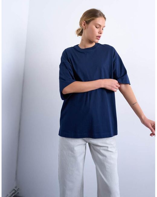T-Shirt Oversize Con Spalle Scivolate di TOPSHOP in Blue