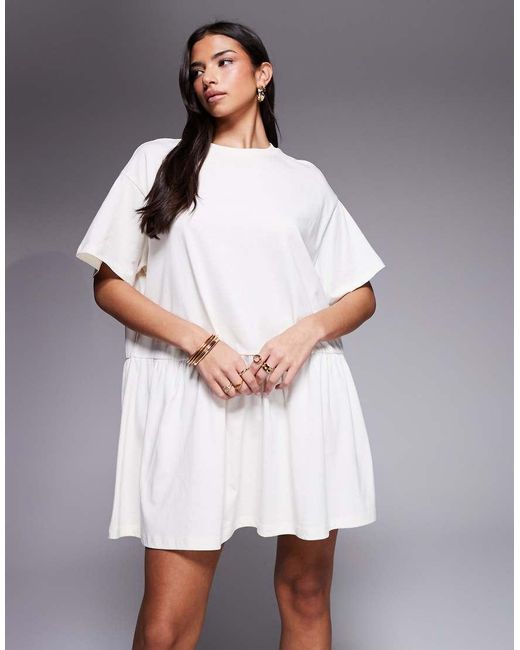 ASOS Gray Short Sleeve Dropped Waist Peplum T-shirt Mini Dress