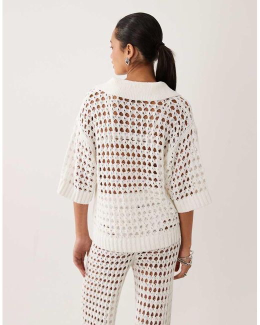 ASOS Natural Beach Crochet Collared Short Sleeve Top Co-Ord