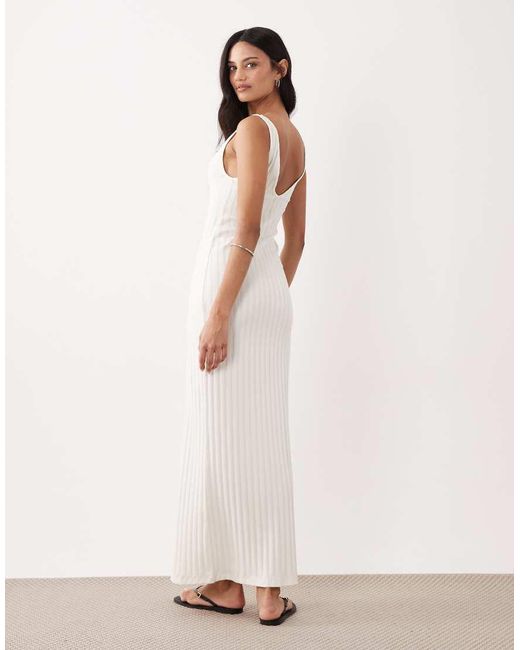 ASOS White Wide Rib Sleeveless V Neck Midi Dress