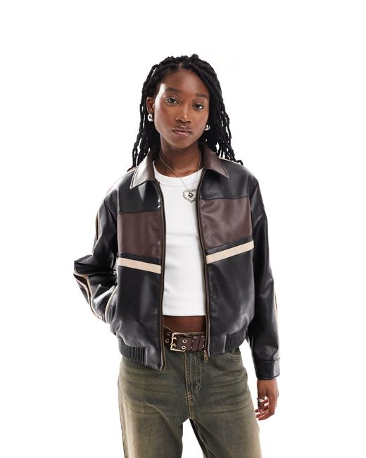 ONLY White Retro Faux Leather Racer Bomber Jacket