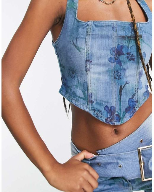 Jaded London Blue Square Neck Corset