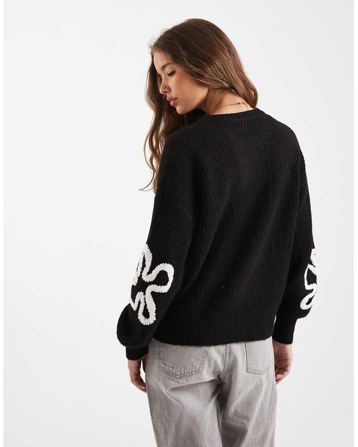 ONLY Black Knitted Jumper With Floral Embroidery