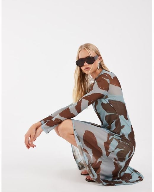ASOS Metallic High Low Printed Mesh Dress
