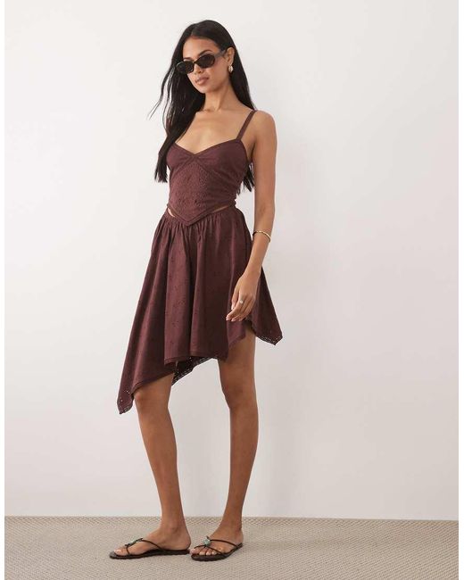 ASOS Natural Hanky Hem Embroidered Detail Dress
