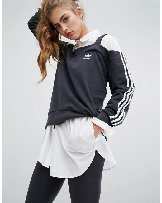 Adidas Originals Black Originals Cold Shoulder Three Stripe Top