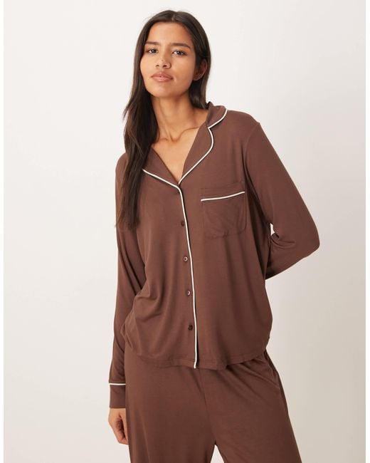 ASOS Natural Super Soft Long Sleeve Shirt & Pants Pajama Set