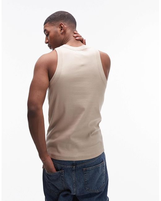 Débardeur côtelé ajusté à col montant - taupe Topman pour homme en coloris Brown