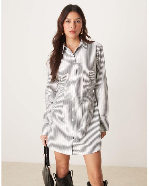 Abercrombie & Fitch Long Sleeve Fitted Mini Shirt Dress in Natural | Lyst
