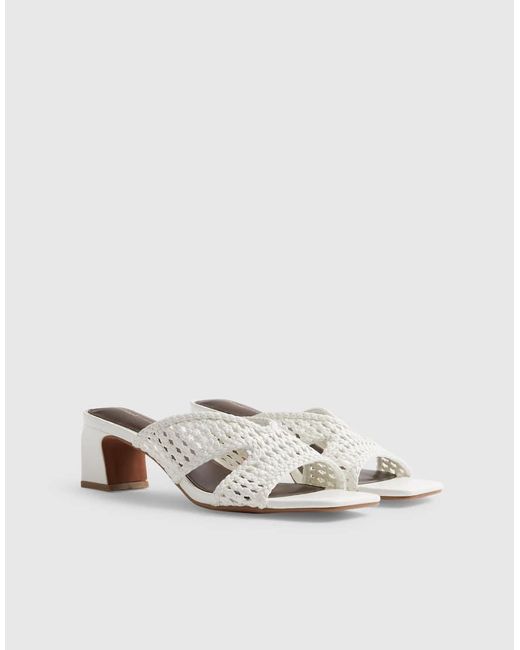 River Island Natural Weave Block Heel Mule Sandals