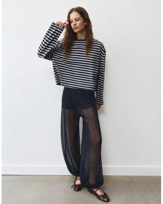 Pull&Bear Blue Boxy-fit Long Sleeve T-shirt