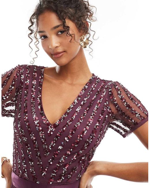 Maya Purple Belted Stripe Embellished Bridesmaid Maxi Dress