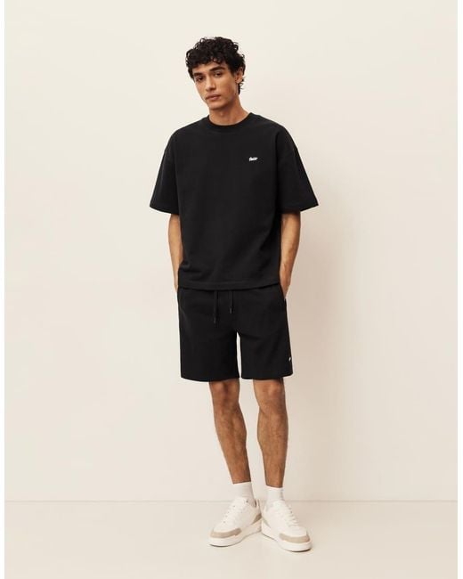 Pull&Bear Black Short Sleeve Logo Heavyweight T-Shirt for men