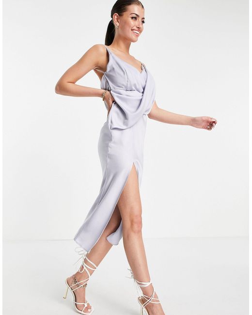 ASOS Drape Front Midi Slip Dress With Wrap Skirt-blue | Lyst UK