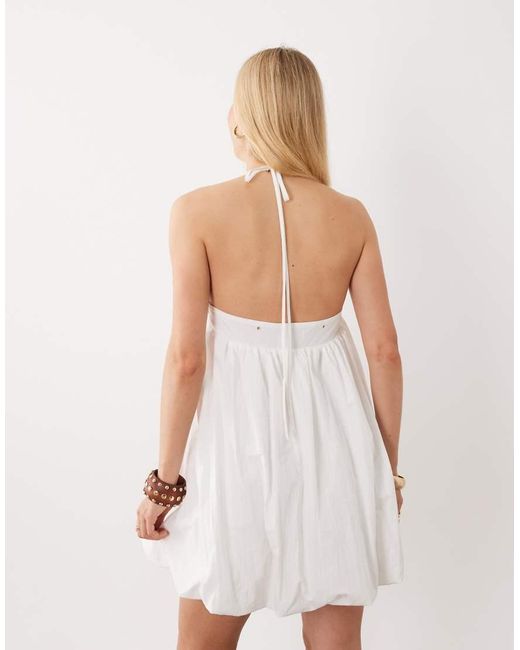 Ghospell White Cove Cami Strap Bubble Hem Mini Dress