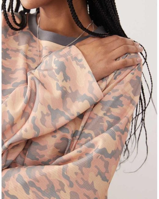 Collusion Natural Anti Fit Camo Waffle Long Sleeve Top