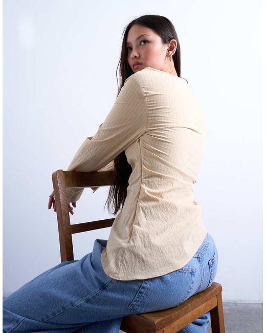 TOPSHOP Blue Drape Neck Long Sleeve Top