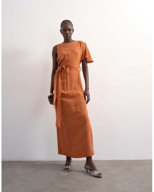 TOPSHOP Orange Asym Sleeve Tie Waist Cupro Maxi Dress