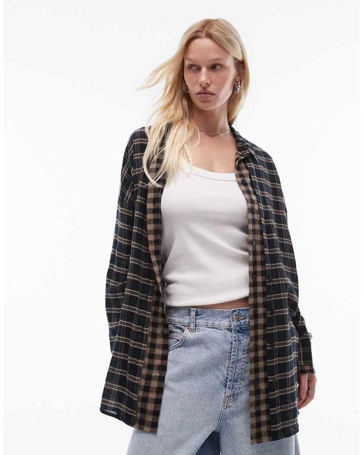 TOPSHOP Gelaagd Oversized Overhemd Met Contrasterende Ruitjes in het Black