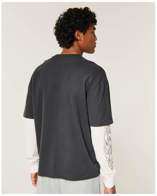 Hollister Blue Boxy Layered 2-In-1 No Fear Graphic Tee for men
