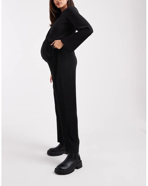 Mama.licious Black Mamalicious Maternity Plisse Straight Leg Trouser Co-Ord