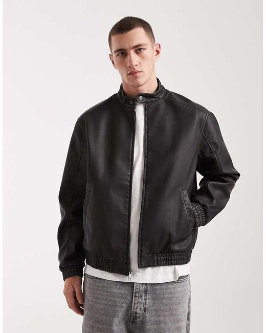 Hollister Black Vegan Leather Classic Moto Jacket for men