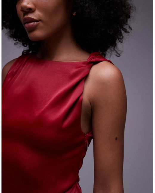 & Other Stories Purple Satin Crepe Midi Dress With Drape Neck