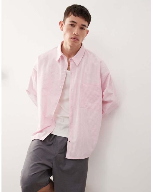 Camicia A Maniche Lunghe Squadrata Gessata di Reclaimed (vintage) in Pink da Uomo