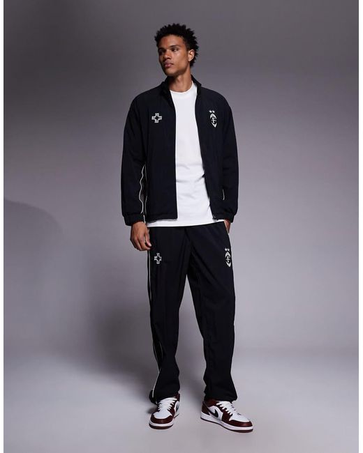 Faded Store Blue Nylon Football Jacket Co-Ord for men