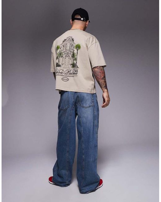 T-Shirt Oversize Squadrata Chiaro Con Stampa Sul Davanti E Sul Retro di ASOS in Gray da Uomo
