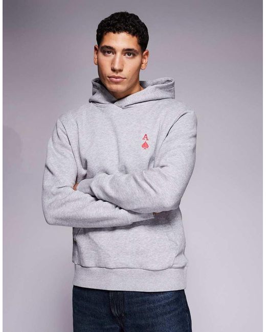 ADPT Gray Oversized Hoodie With Ace Of Hearts for men