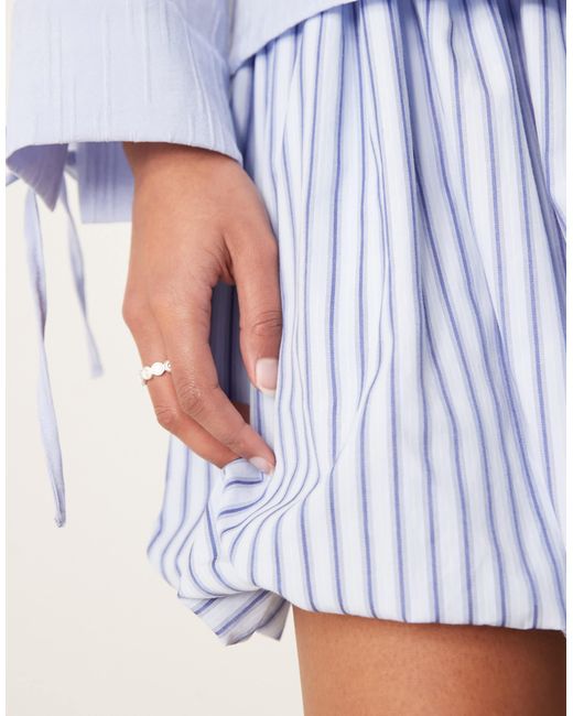 Ghospell Blue Stripe Puffball Mini Skirt