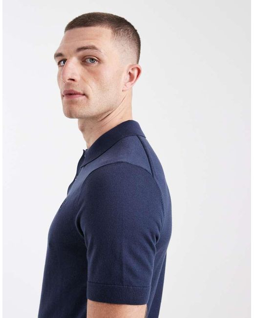 Fred Perry Blue Short Sleeve Knit Logo Polo Shirt for men