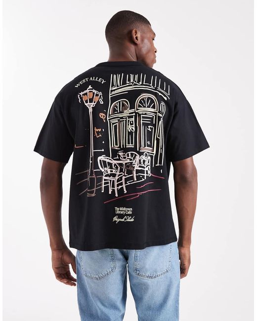 Jack & Jones Black Oversized T-shirt With Originals Sketch for men