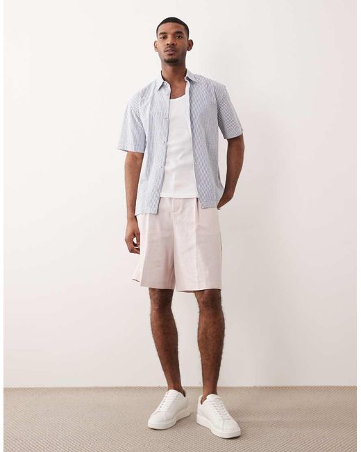 ASOS Pink Tailored Linen Rich Bermuda Shorts for men
