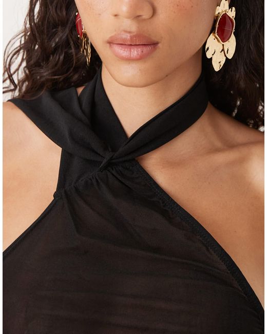 ASOS Black Sheer Slouchy Scarf Detail Asymmetric Top