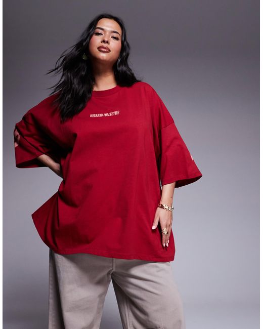 ASOS Red Weekend Collective Curve Icon Oversized T-shirt With Stacked Back Logo