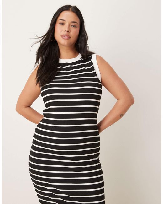 ASOS Black Asos Design 90s Curve Ribbed Built Up Midi Tank Dress