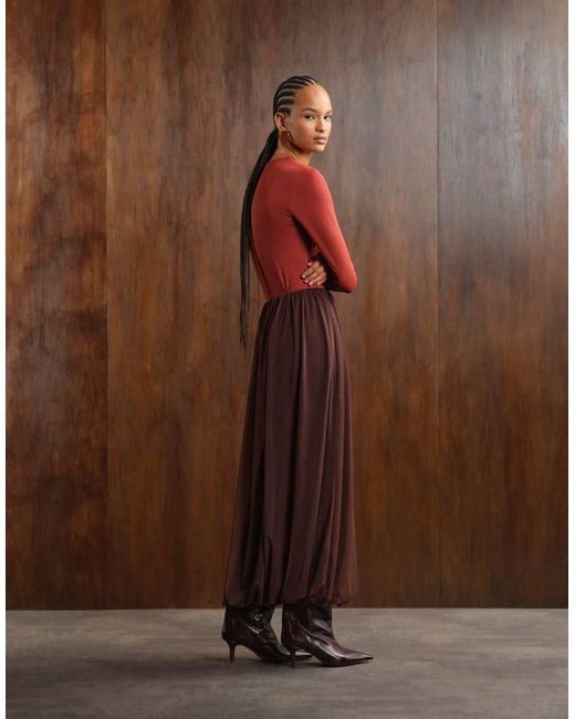 ASOS Brown Maxi Bubble Hem Skirt