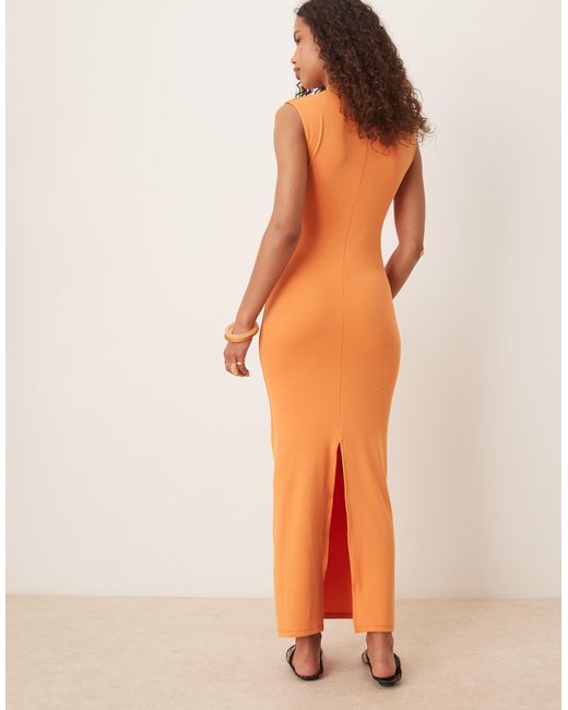 Robe longue ajustée en modal mélangé doux à col montant Mango en coloris Orange