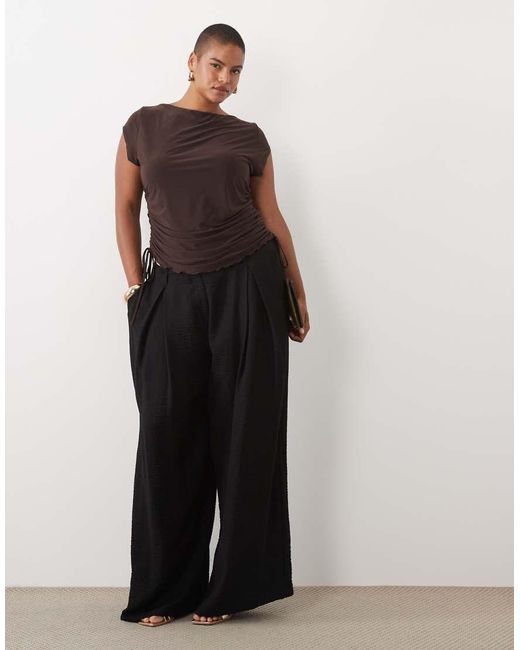 ASOS Brown Asos Design Curve Lettuce Edge Cap Sleeve With Ruching Channel