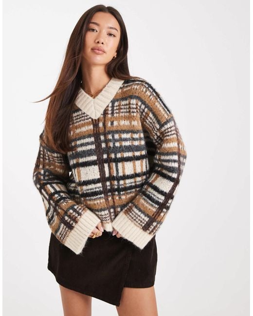 ASOS Gray Brushed Check High V Jumper