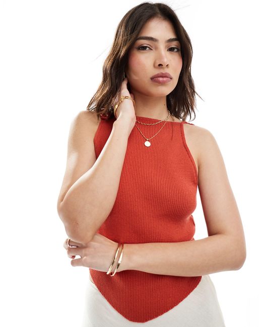 ASOS Red Knitted Cami With Tie Straps