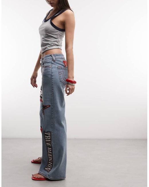 True Religion Blue Bobbi baggy Moto Applique Jeans