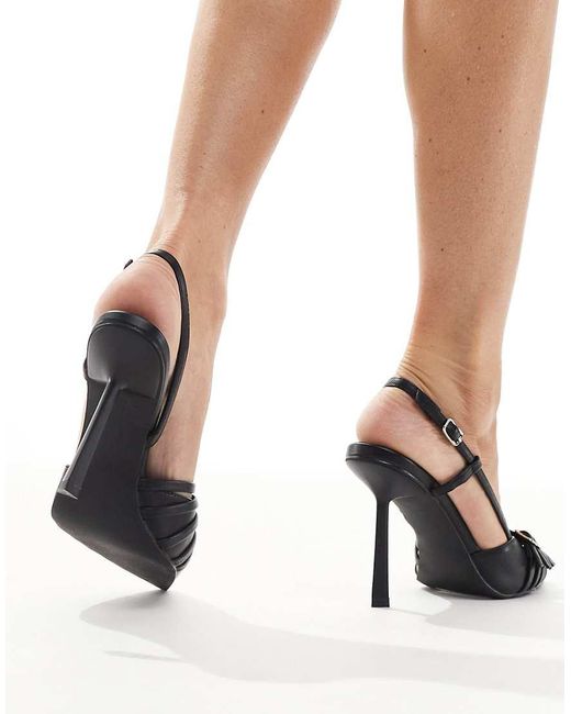 London Rebel White Lillie Buckle Detail Sling Back High Heels