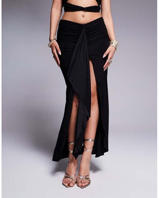 Missy Empire Black Slinky High Low Drape Front Maxi Skirt Co-ord