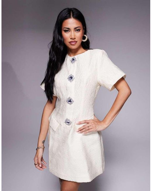 ASOS Purple Jacquard Sculpted Mini Dress With Embellished Buttons